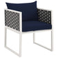 Modway Stance Outdoor Patio Aluminum Dining Armchair Set of 2 White Navy MDY-EEI-3183-WHI-NAV-SET