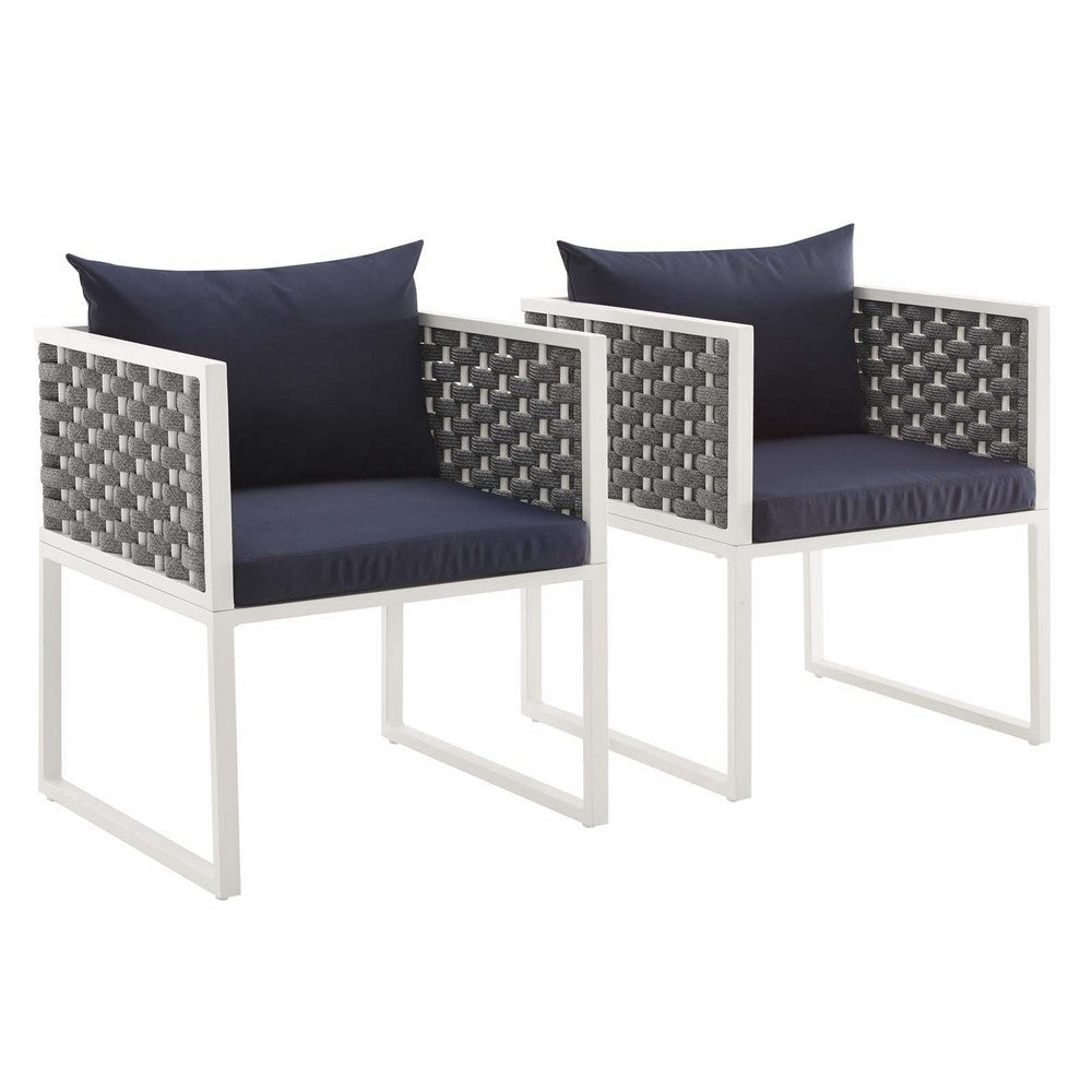 Modway Stance Outdoor Patio Aluminum Dining Armchair, Set of 2, White Navy