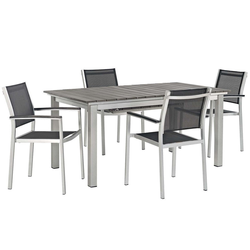 Modway EEI-3198-SLV-BLK-SET Shore Outdoor Patio Aluminum Dining Set, 5 Piece, Silver Black