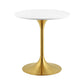 Modway Lippa 28" Mid-Century Modern Dining Table with Round Top in Gold White