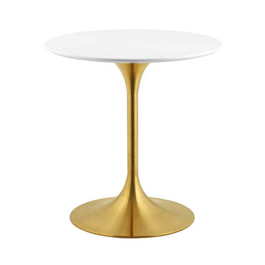 Modway Lippa 28" Mid-Century Modern Dining Table with Round Top in Gold White