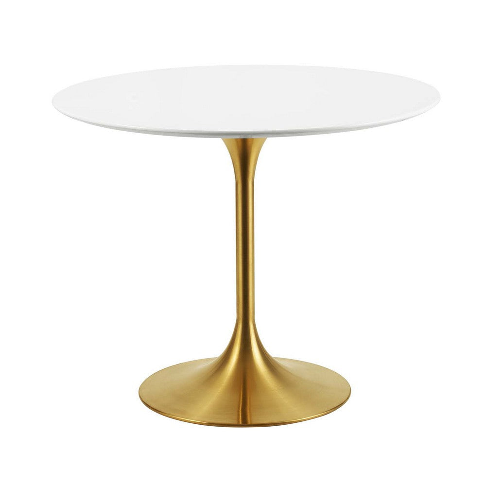 Modway Lippa 36" Mid-Century Modern Dining Table with Round Top in Gold White