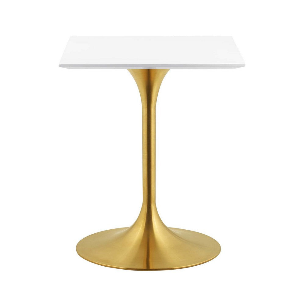 Modway Lippa Mid-Century Modern 24’’ Square Dining Table With White Top and Gold Base MDY-EEI-3210-GLD-WHI