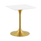 Modway Lippa Mid-Century Modern 24" Square Dining Table With White Top and Gold Base