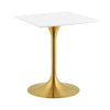 Modway Lippa Mid-Century Modern 24" Square Dining Table With White Top and Gold Base