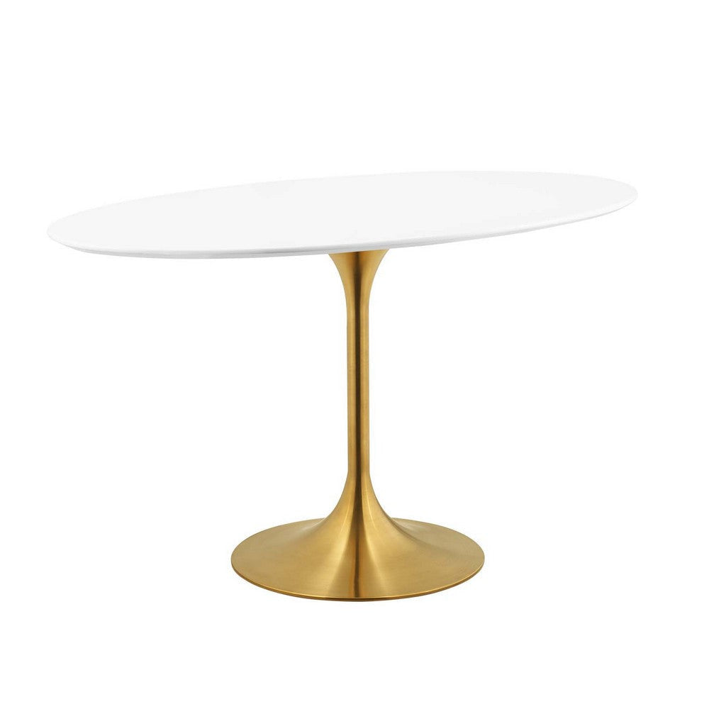 Modway Lippa 48’’ Oval-Shaped Mid-Century Modern Dining Table with White Wood Top and Gold Base MDY-EEI-3215-GLD-WHI