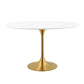 Modway Lippa 48" Oval-Shaped Mid-Century Modern Dining Table with White Wood Top and Gold Base