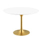 Modway Lippa 47" Mid-Century Modern Dining Table with Round Top in Gold White