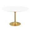 Modway Lippa 54" Mid-Century Modern Dining Table with Round White Top in Gold White