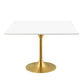 Modway Lippa 47’’ Mid-Century Modern Dining Table with Square Top in Gold White MDY-EEI-3230-GLD-WHI