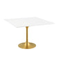 Modway Lippa 47" Mid-Century Modern Dining Table with Square Top in Gold White