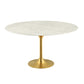 Modway Lippa 60" Mid-Century Dining Table with Round Artificial Marble Top in Gold White