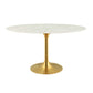 Modway Lippa 54’’ Oval-Shaped Mid-Century Modern Dining Table with Artificial Marble Top and Gold Base MDY-EEI-3235-GLD-WHI