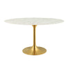 Modway Lippa 54’’ Oval-Shaped Mid-Century Modern Dining Table with Artificial Marble Top and Gold Base MDY-EEI-3235-GLD-WHI