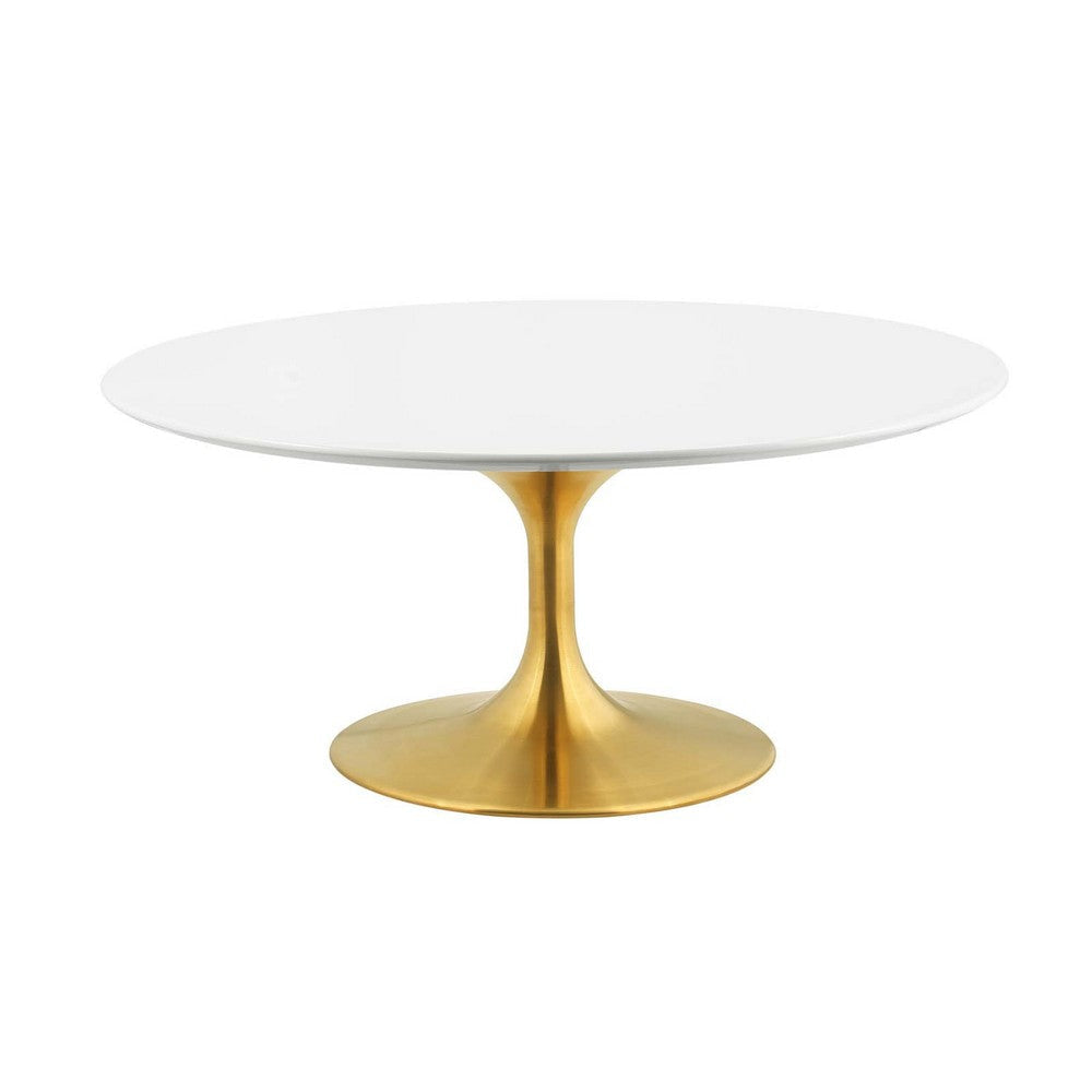 Modway Lippa Mid-Century Modern 36" Round Coffee Table With White Top and Gold Base