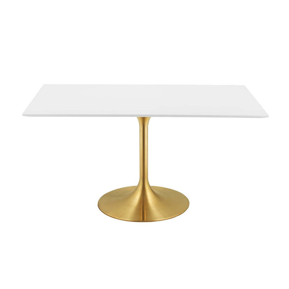 Modway Lippa 60’’ Mid-Century Modern Dining Table with Rectangle Top in Gold White MDY-EEI-3256-GLD-WHI