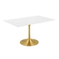 Modway Lippa 60" Mid-Century Modern Dining Table with Rectangle Top in Gold White