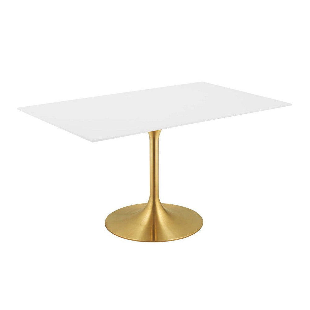 Modway Lippa 60" Mid-Century Modern Dining Table with Rectangle Top in Gold White