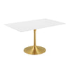 Modway Lippa 60" Mid-Century Modern Dining Table with Rectangle Top in Gold White