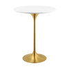 Modway Lippa 28" Mid-Century Modern Bar Table with Round White Top and Gold Pedestal Base