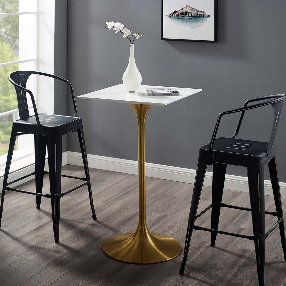 Modway Lippa 28’’ Mid-Century Modern Bar Table with Square White Top and Gold Pedestal Base MDY-EEI-3263-GLD-WHI