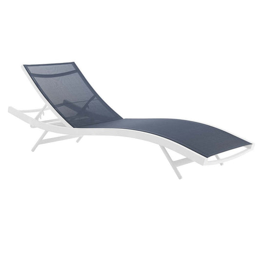 Modway Glimpse Aluminum Mesh Outdoor Patio Poolside Deck Chaise Lounge Chair in White Navy