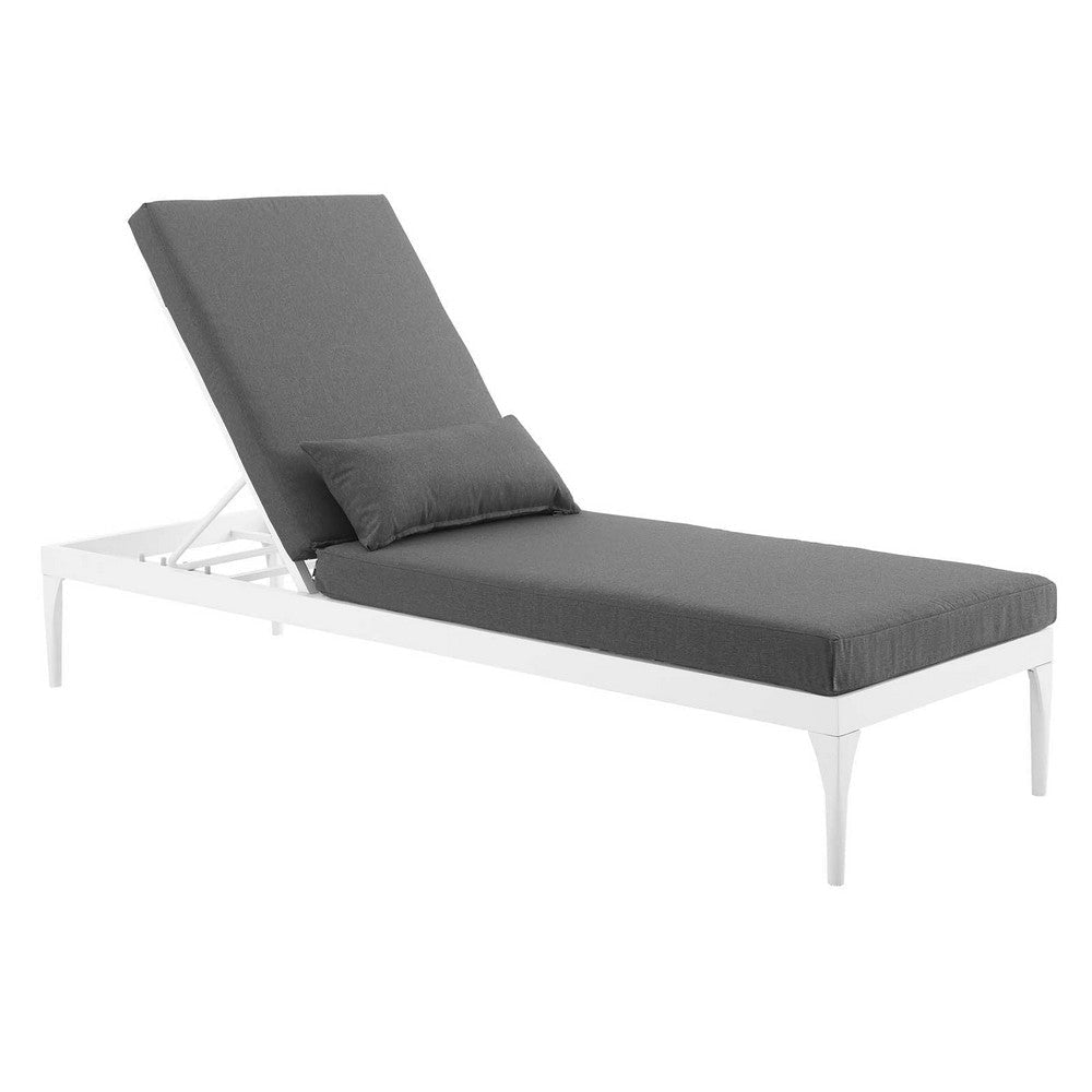 Modway Perspective Aluminum Outdoor Patio Chaise with Cushions, Lounge Chair, White Charcoal