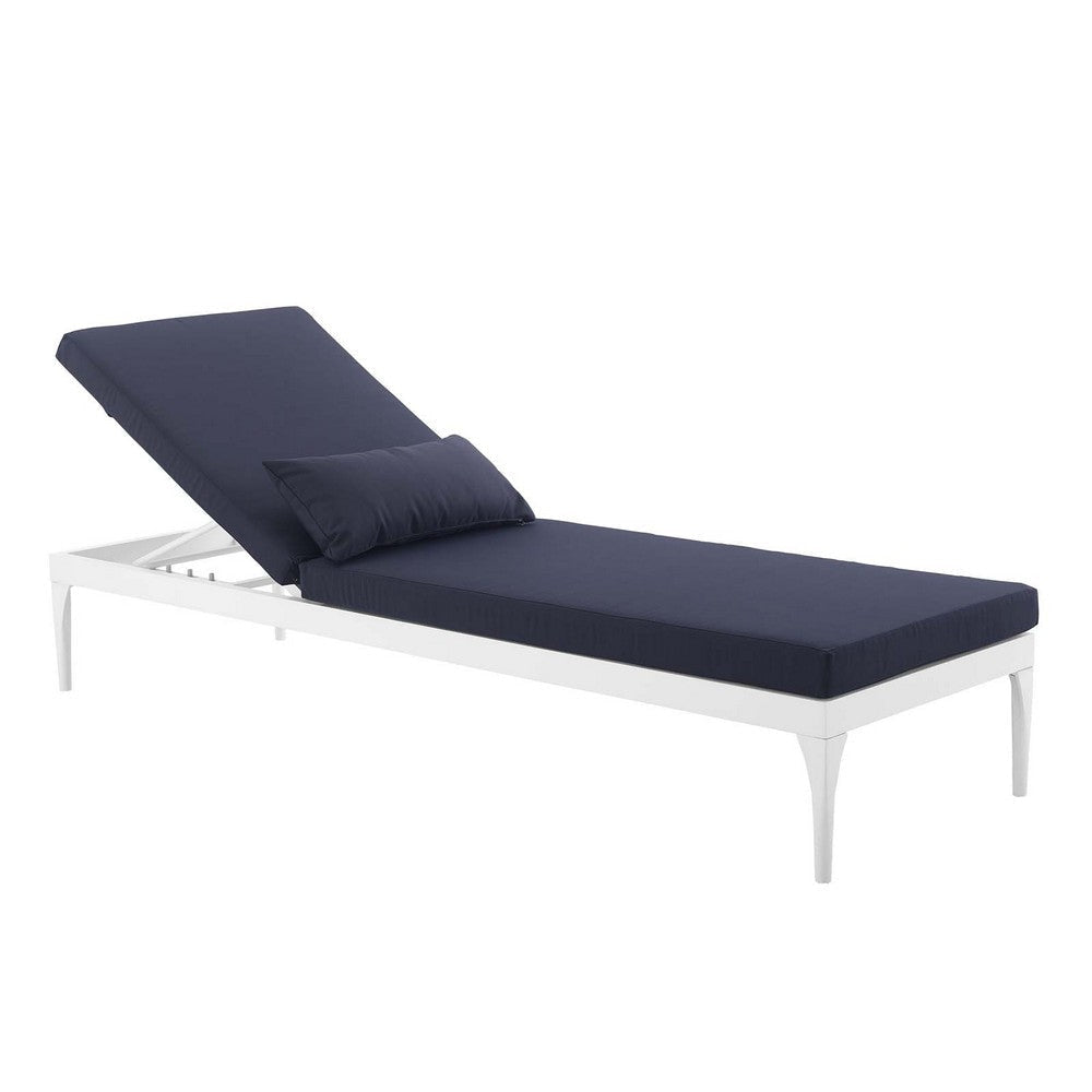 Modway Perspective Aluminum Outdoor Patio Chaise with Cushions Lounge Chair White Navy MDY-EEI-3301-WHI-NAV