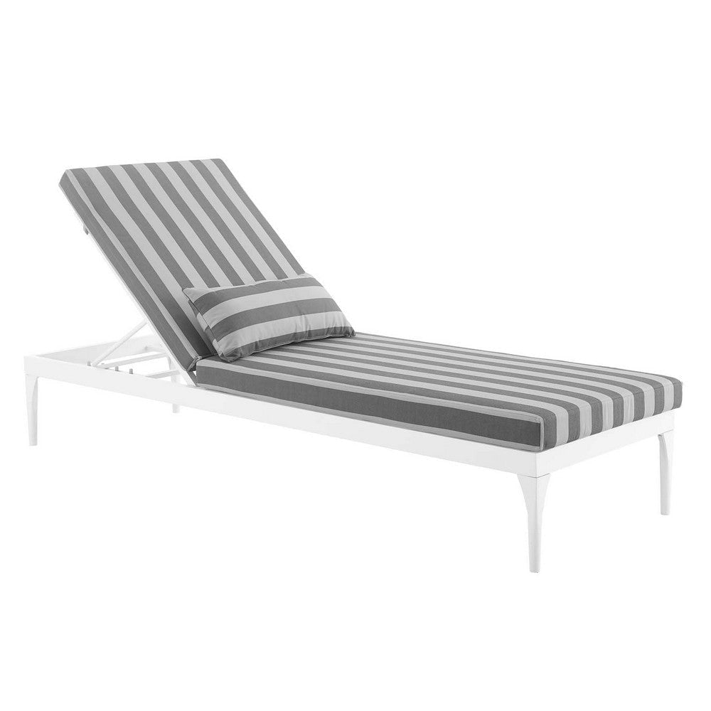 Modway Perspective Aluminum Outdoor Patio Chaise with Cushions Lounge Chair White Striped Gray MDY-EEI-3301-WHI-STG