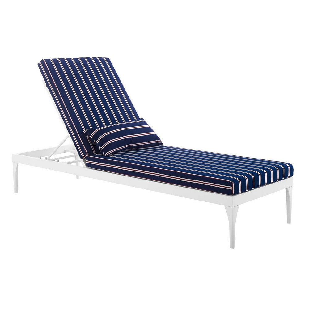 Modway Perspective Aluminum Outdoor Patio Chaise with Cushions, Lounge Chair, White Striped Navy