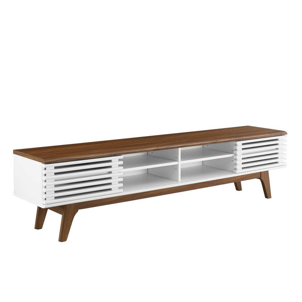 Modway Render Mid-Century Modern Low Profile 70 Inch Media Console TV Stand in Walnut White, 70"