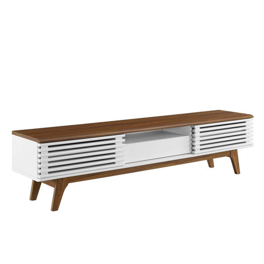 Modway Render Mid-Century Modern Low Profile 70 Inch TV Stand in Walnut White, 70"