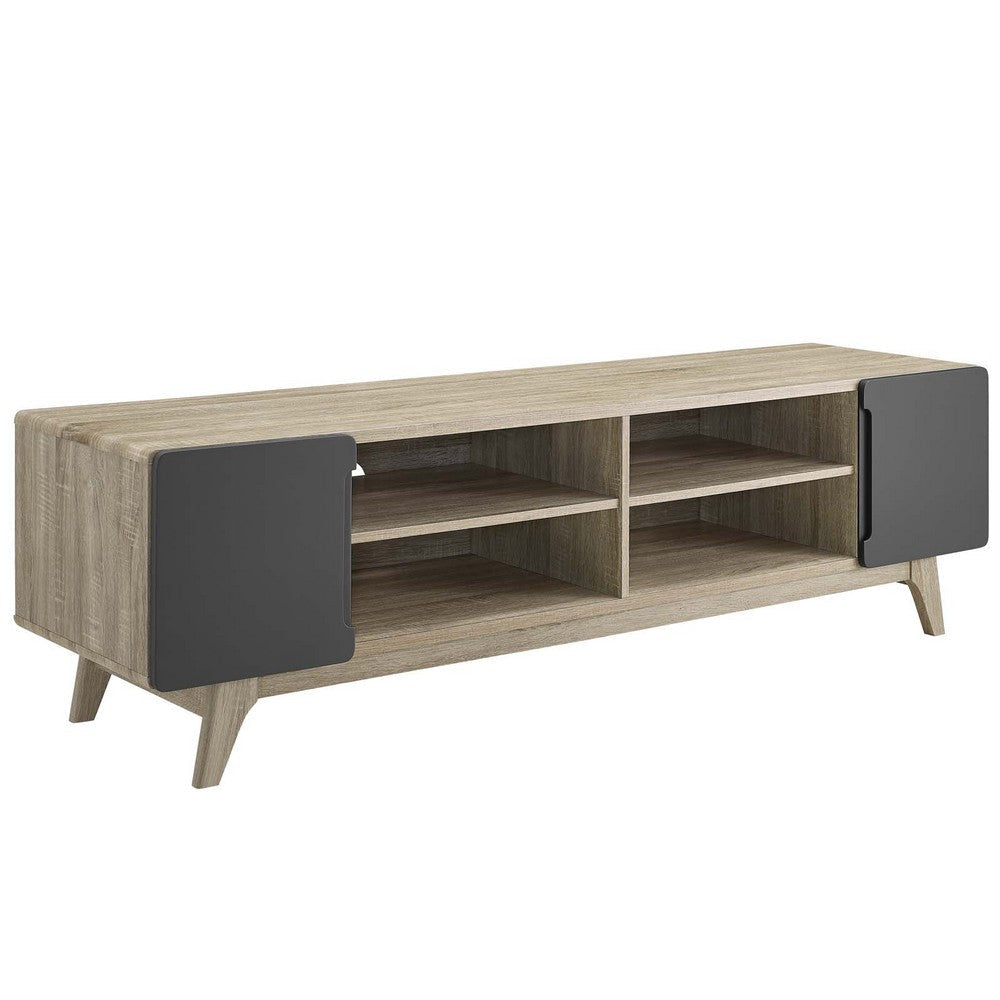 Modway Tread 70" Mid-Century Modern Media Console Entertainment TV Stand in Natural Gray