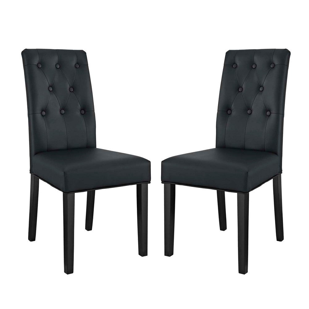 Modway Confer Modern Tufted Faux Leather Upholstered Parsons Two Dining Chairs in Black