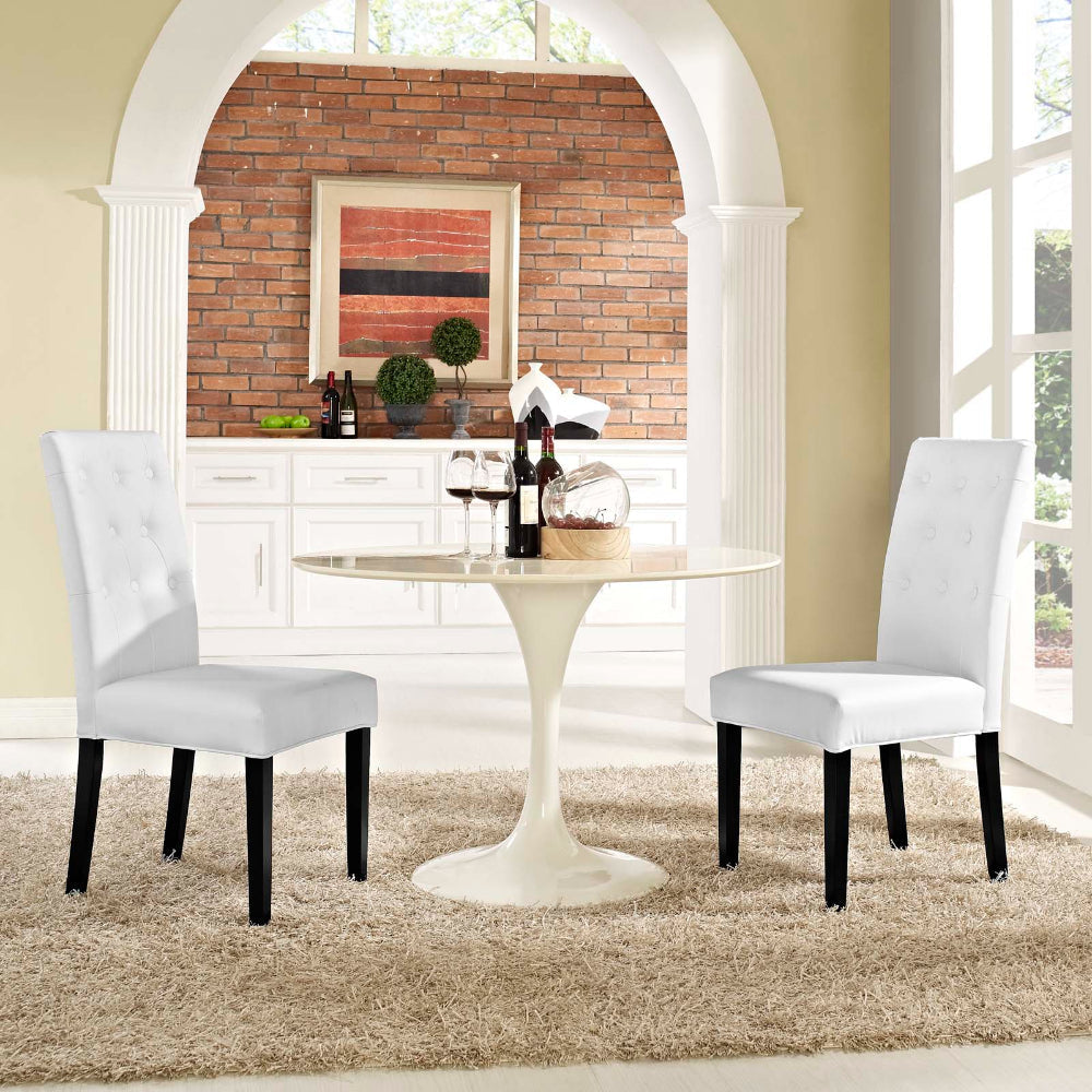 Modway Confer Modern Tufted Faux Leather Upholstered Parsons Two Dining Chairs in White