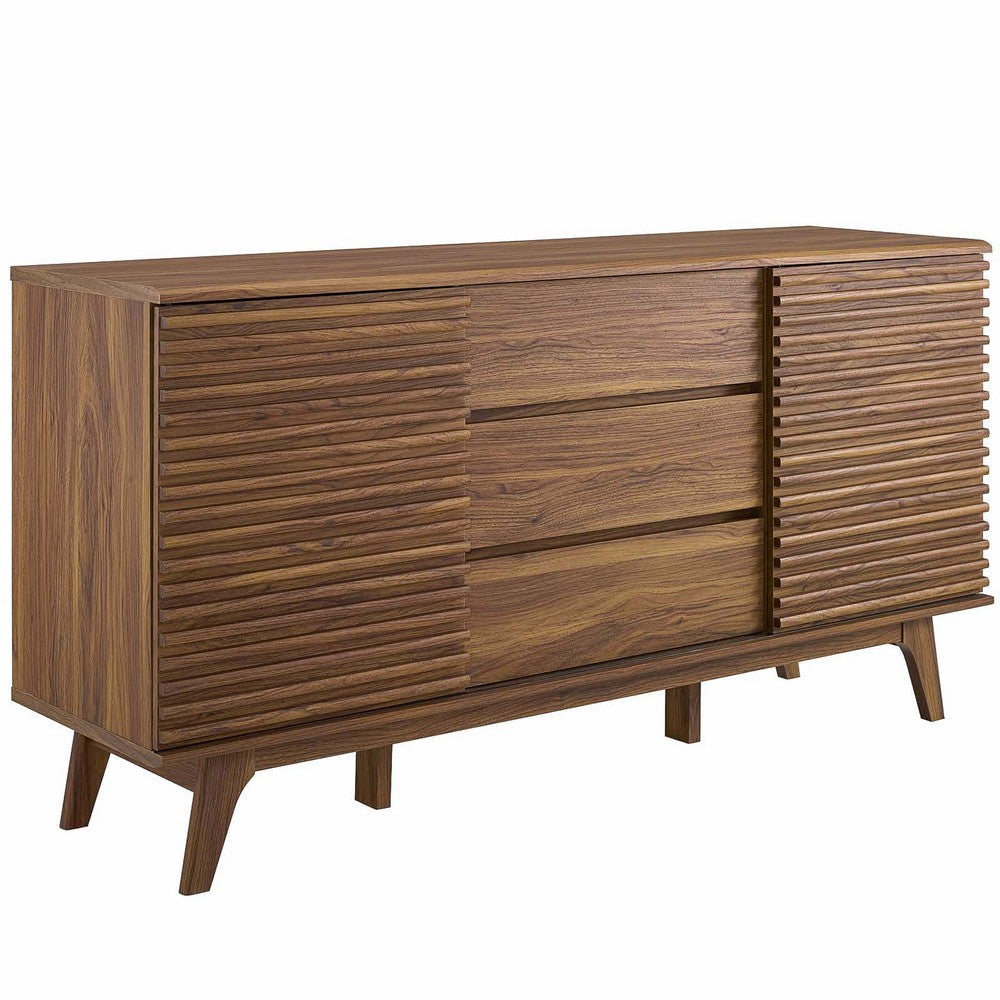 Modway Render 63" Mid-Century Modern Sideboard Buffet Table or TV Stand in Walnut