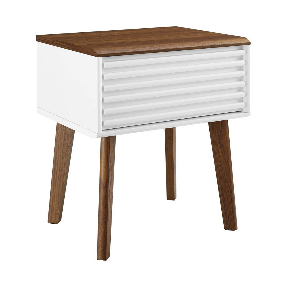 Modway Render Mid-Century Modern End Table or Nightstand in Walnut White, 15 x 19 x 21.5