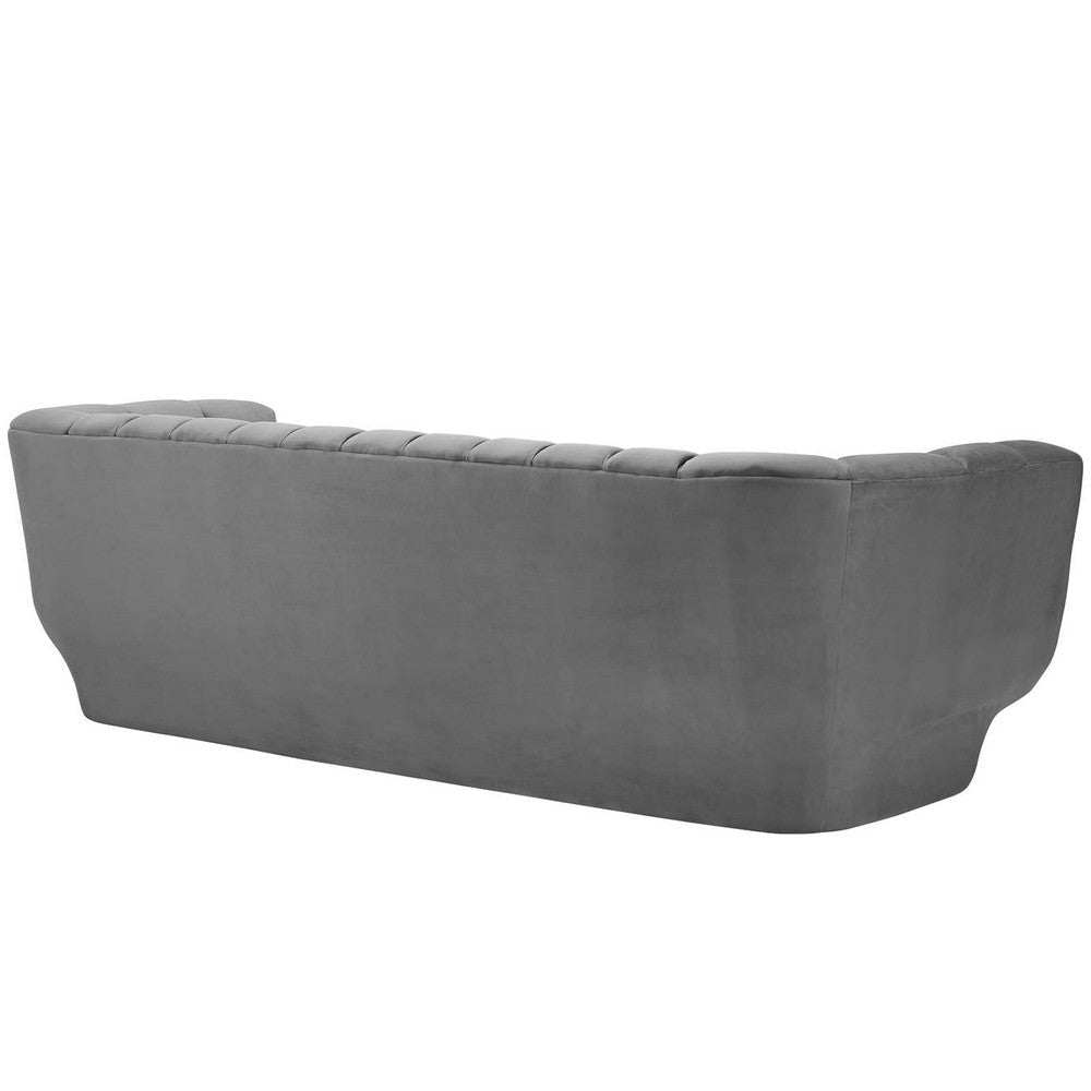 Modway Sofa Entertain Vertical Channel Tufted Performance Velvet Couch in Gray MDY-EEI-3351-GRY