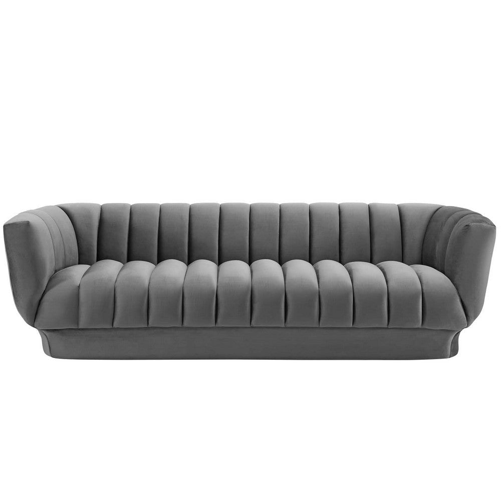 Modway Sofa Entertain Vertical Channel Tufted Performance Velvet Couch in Gray