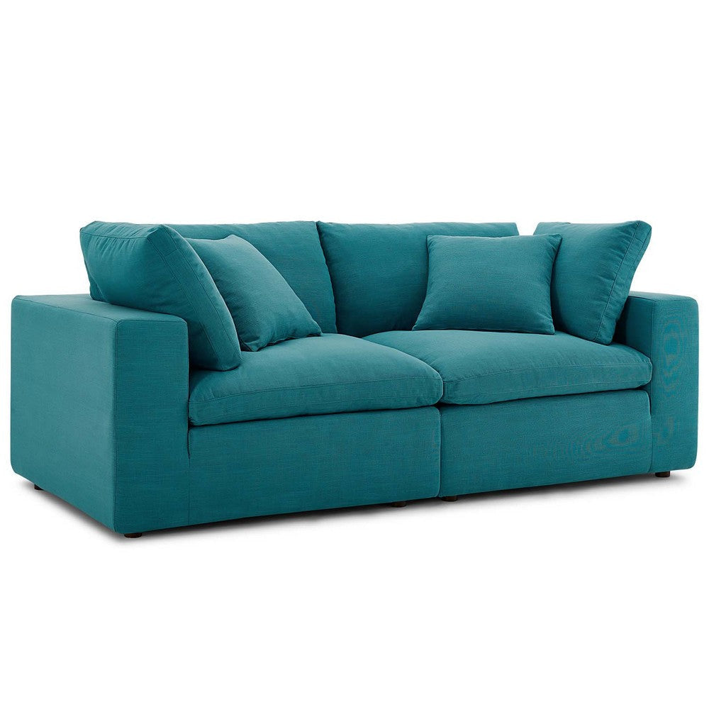 Modway Commix Down Down Filled Overstuffed 2 Piece Sectional Sofa Set, Two Corner Chairs, Teal