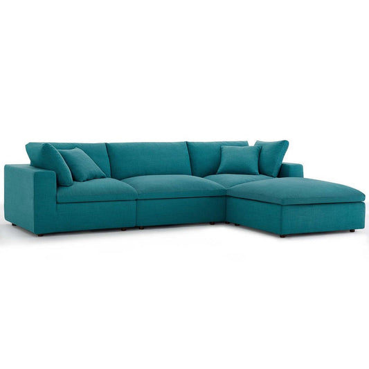 Modway Commix Down-Filled Overstuffed Upholstered 4-Piece Sectional Sofa Set in Teal