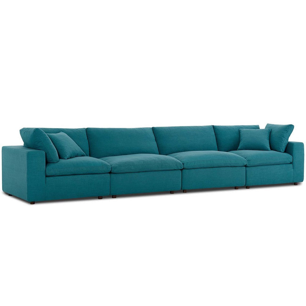 Modway Commix Down-Filled Overstuffed Upholstered 4-Piece Sectional Sofa Set in Teal MDY-EEI-3356-TEA