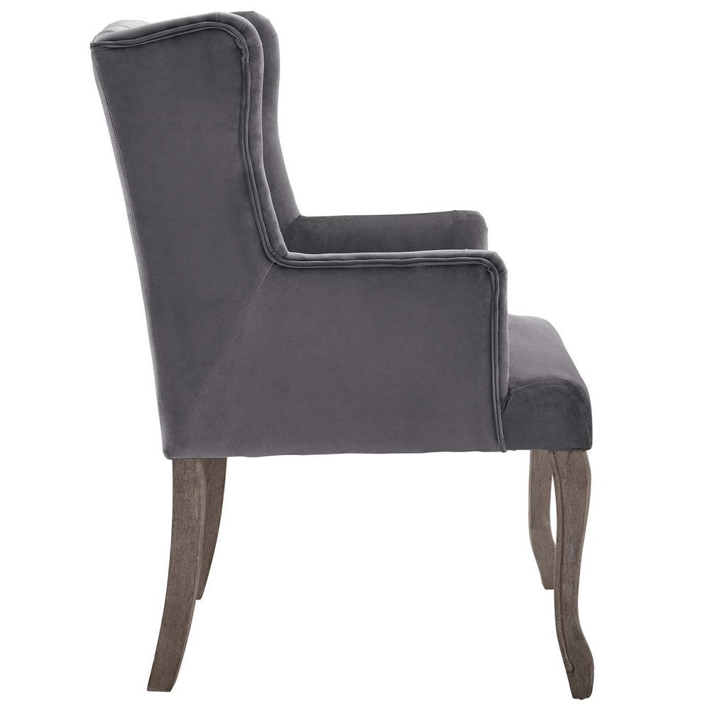 Realm French Vintage Dining Performance Velvet Armchair - No Shipping Charges MDY-EEI-3366-GRY