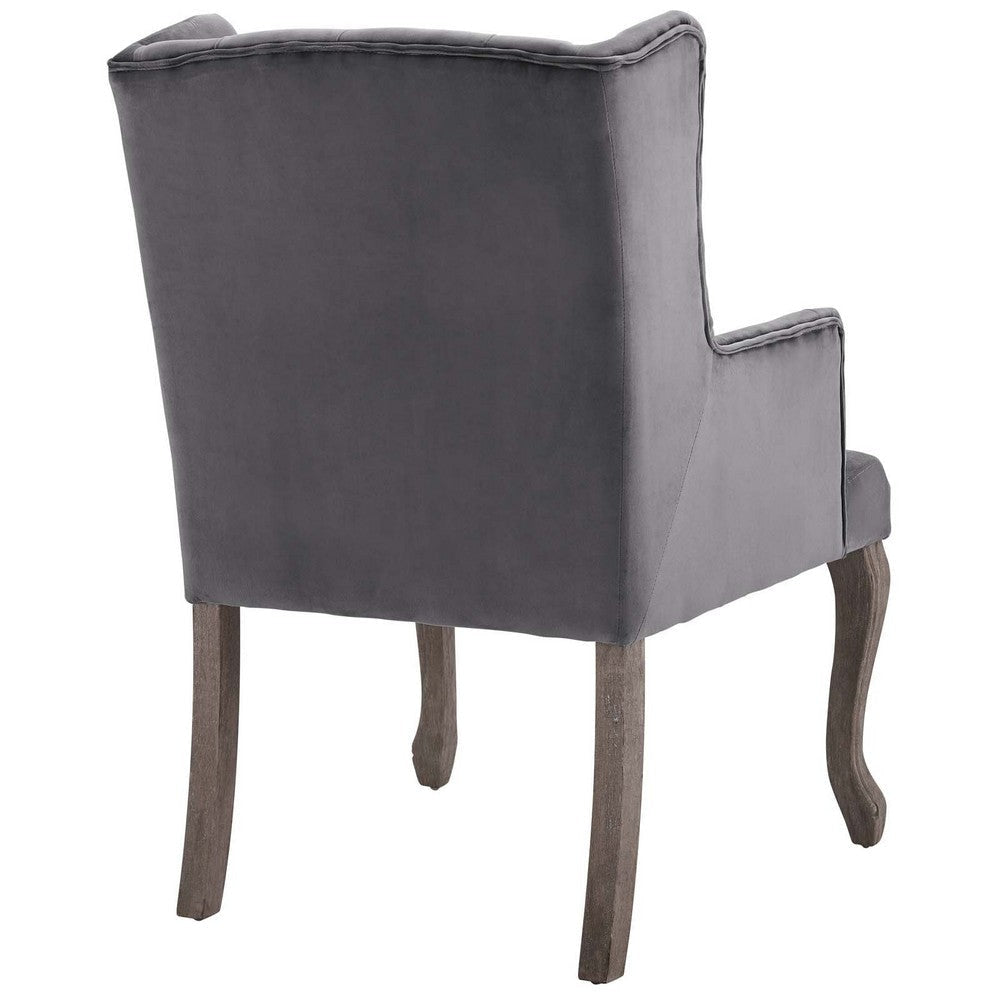 Realm French Vintage Dining Performance Velvet Armchair - No Shipping Charges MDY-EEI-3366-GRY