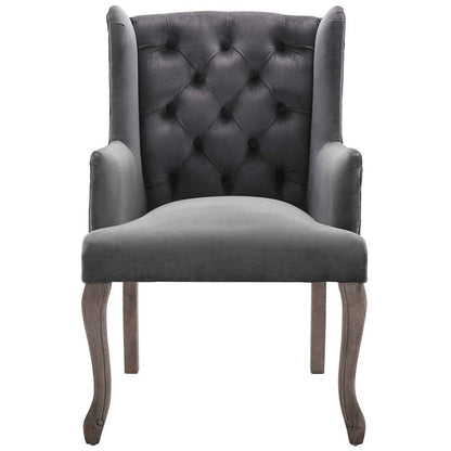 Realm French Vintage Dining Performance Velvet Armchair - No Shipping Charges MDY-EEI-3366-GRY