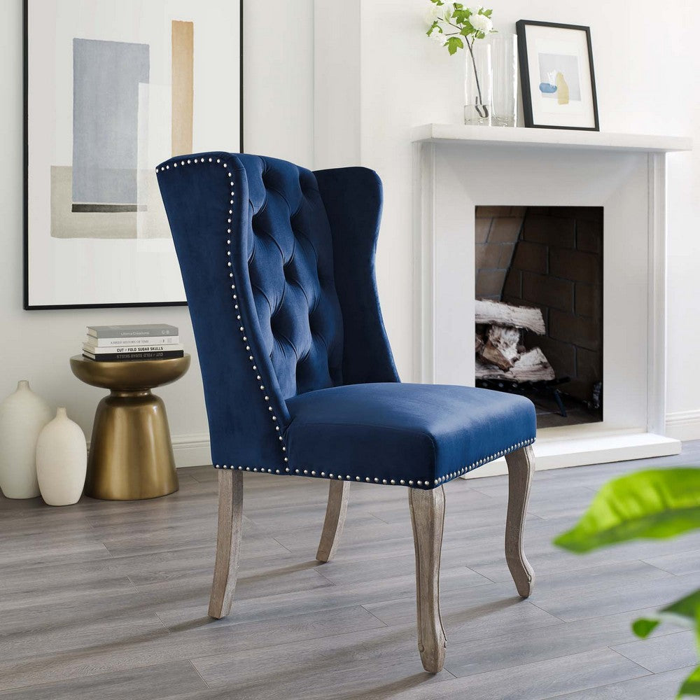 Modway Apprise French Vintage Tufted Performance Velvet Accent Dining Chair, Navy