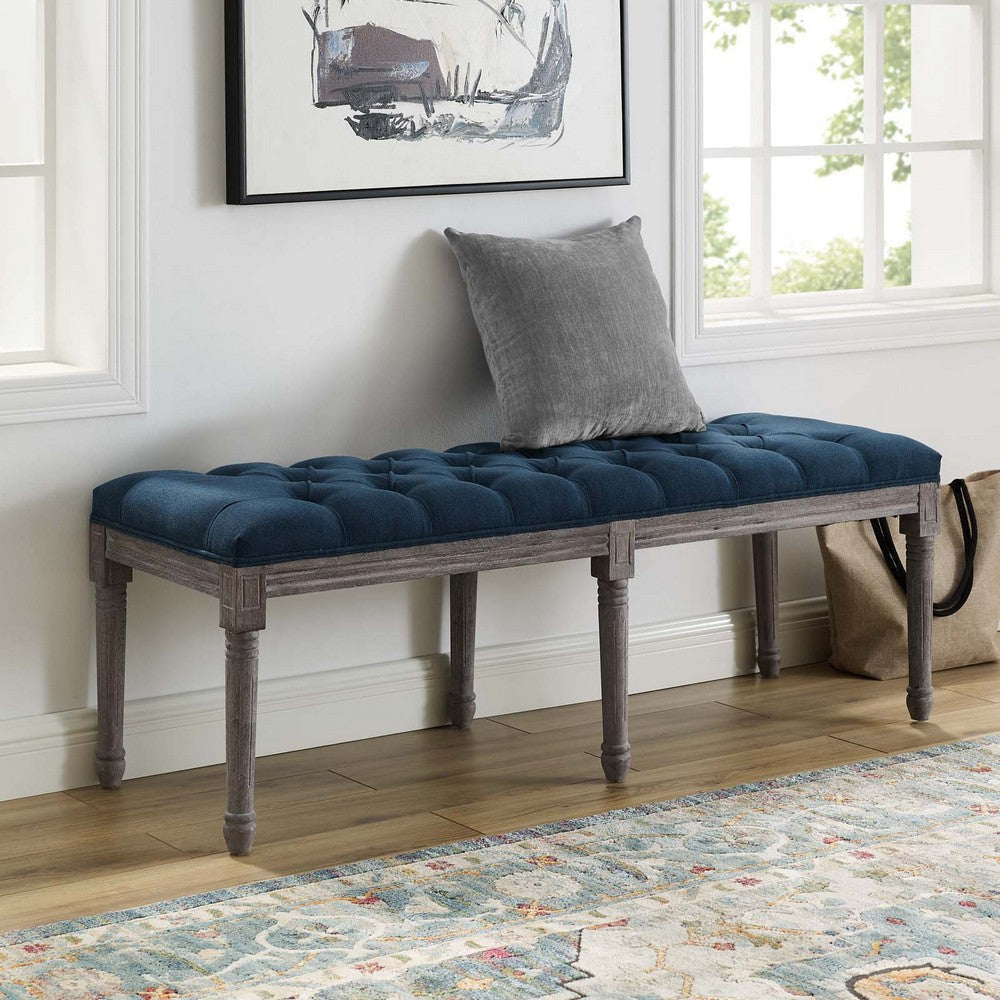 Modway Province French Vintage Upholstered Entryway Bench in Navy