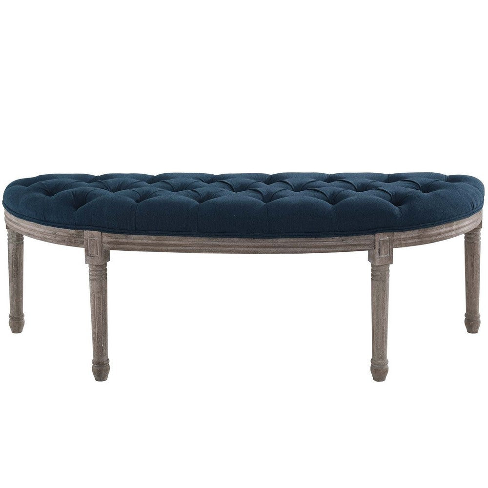 Esteem Vintage French Upholstered Fabric Semi-Circle Bench - No Shipping Charges MDY-EEI-3369-NAV