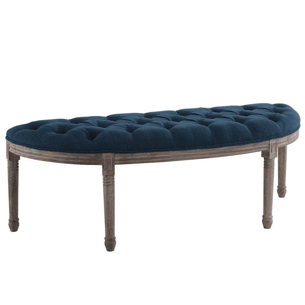 Esteem Vintage French Upholstered Fabric Semi-Circle Bench - No Shipping Charges MDY-EEI-3369-NAV