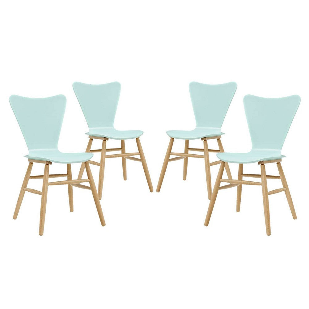 Modway Cascade Mid-Century Modern Wood Four Kitchen and Dining Room Chairs in Light Blue